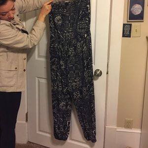 Strapless jumpsuit with navy Aztec pattern